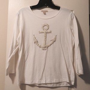 Cha cha Vente M pearl adorned anchor scoopneck 3/4 sleeve top